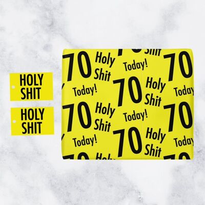 Holy Shit 70th Birthday Gift Wrapping Paper & Gift Tags (1 Sheet & 2 Tags) - 'Holy Shit' - '70 Today!' - Holy Shit Collection