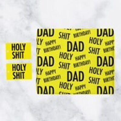 Holy Shit Dad Birthday Gift Wrapping Paper & Gift Tags (1 Sheet & 2 Tags) - 'Holy Shit' - 'Dad' - 'Happy Birthday!' - Holy Shit Collection