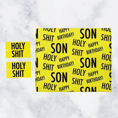 Holy Shit Son Birthday Gift Wrapping Paper & Gift Tags (1 Sheet & 2 Tags) - 'Holy Shit' - 'Son' - 'Happy Birthday!' - Holy Shit Collection
