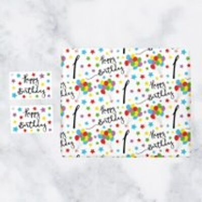 1st Birthday Gift Wrapping Paper & Gift Tags (1 Sheet & 2 Tags) - 1 - Happy Birthday - by Hunts England - Iconic Collection