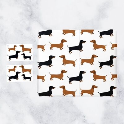 Dachshund Gift Wrapping Paper and Gift Tags (1 Sheet & 2 Gift Tags) - for Mum, Sister, Grandma, Friend, Girlfriend, Wife, Women, Men, Him, Her, Dad, etc. - Iconic Collection