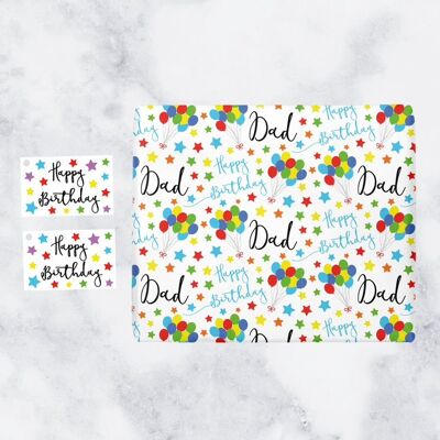 Dad Birthday Gift Wrapping Paper & Gift Tags (1 Sheet & 2 Tags) - Dad - Happy Birthday - by Hunts England - Iconic Collection