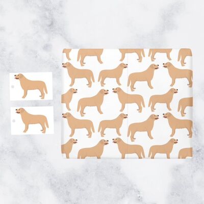 Golden Retriever Birthday Gift Wrapping Paper and Gift Tags (1 Sheet & 2 Gift Tags) - for Mum, Sister, Grandma, Friend, Girlfriend, Wife, Women, Men, Him, Her, Dad, etc. - Iconic Collection