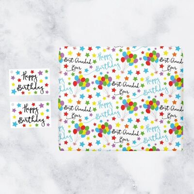 Grandad Birthday Gift Wrapping Paper & Gift Tags (1 Sheet & 2 Tags) - Best Grandad Ever - Happy Birthday - by Hunts England - Iconic Collection