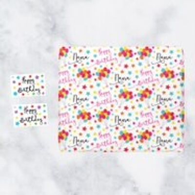 Nana Birthday Gift Wrapping Paper & Gift Tags (1 Sheet & 2 Tags) - 'Nana' - 'Happy Birthday' - Iconic Collection