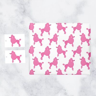 Pink Poodle Birthday Gift Wrapping Paper and Gift Tags (1 Sheet & 2 Gift Tags) - for Mum, Sister, Grandma, Friend, Girlfriend, Wife, Women, Men, Him, Her, Dad, etc. - Iconic Collection