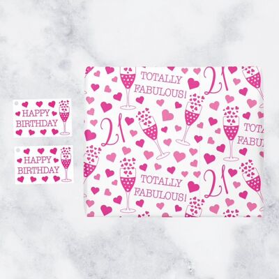 21st Birthday Gift Wrapping Paper & Gift Tags (1 Sheet & 2 Tags) - '21' - 'Totally Fabulous' - Still Totally Fabulous Collection