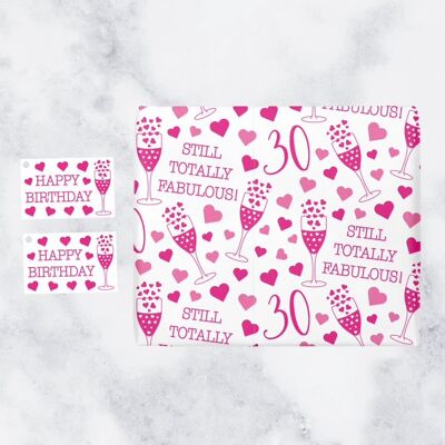 Still Totally Fabulous 30th Birthday Gift Wrapping Paper and Gift Tags (1 Sheet & 2 Tags) - by Hunts England - Still Totally Fabulous Collection