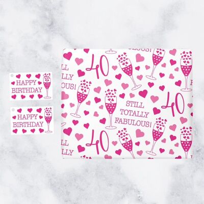 Still Totally Fabulous 40th Birthday Gift Wrapping Paper and Gift Tags (1 Sheet & 2 Tags) - by Hunts England - Still Totally Fabulous Collection