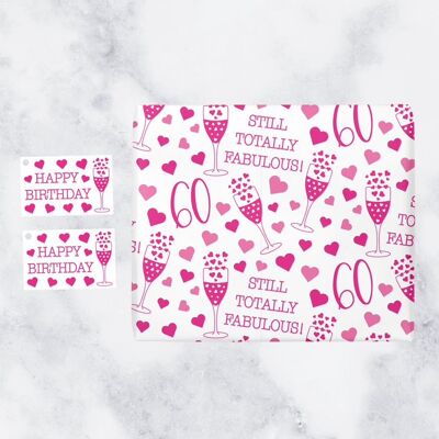 Still Totally Fabulous 60th Birthday Gift Wrapping Paper and Gift Tags (1 Sheet & 2 Tags) - by Hunts England - Still Totally Fabulous Collection