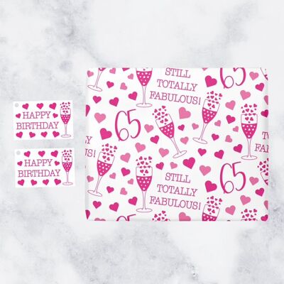Still Totally Fabulous 65th Birthday Gift Wrapping Paper and Gift Tags (1 Sheet & 2 Tags) - by Hunts England - Still Totally Fabulous Collection