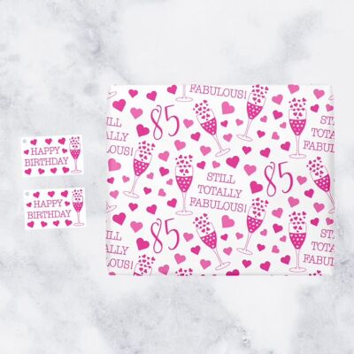 85th Birthday Gift Wrapping Paper & Gift Tags (1 Sheet & 2 Tags) - '85' - 'Still Totally Fabulous' - Still Totally Fabulous Collection