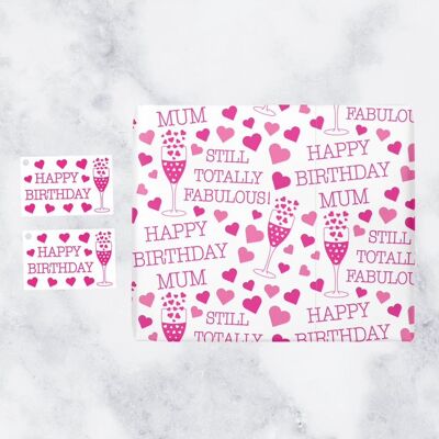 Mum Birthday Gift Wrapping Paper & Gift Tags (1 Sheet & 2 Tags) - 'Happy Birthday Mum' - 'Still Totally Fabulous!' - Still Totally Fabulous Collection