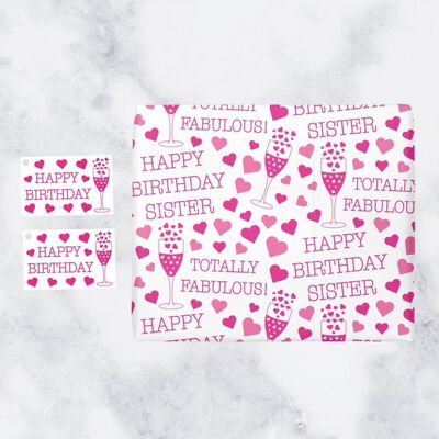 Sister Birthday Gift Wrapping Paper & Gift Tags - 'Happy Birthday Sister' - 'Totally Fabulous!' - Still Totally Fabulous Collection (1)