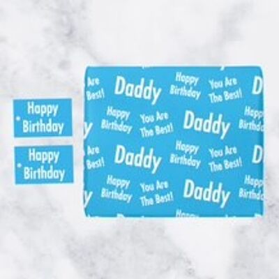 Daddy Birthday Gift Wrapping Paper & Gift Tags (1 Sheet & 2 Tags) - 'Daddy' - 'Happy Birthday' - 'You are The Best!' - Urban Colour Collection