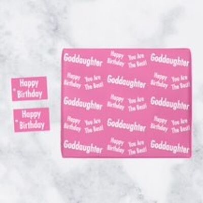Goddaughter Birthday Gift Wrapping Paper & Gift Tags (1 Sheet & 2 Tags) - 'Goddaughter' - 'Happy Birthday' - 'You are The Best!' - Urban Colour Collection