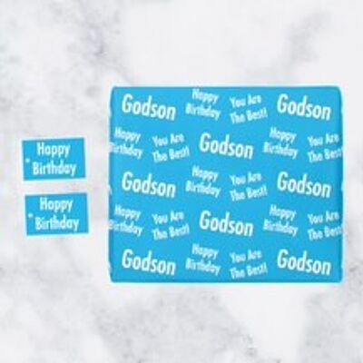 Godson Birthday Gift Wrapping Paper & Gift Tags (1 Sheet & 2 Tags) - 'Godson' - 'Happy Birthday' - 'You Are The Best!' - Urban Colour Collection