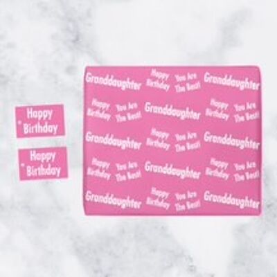 Granddaughter Birthday Gift Wrapping Paper & Gift Tags (1 Sheet & 2 Tags) - 'Granddaughter' - 'Happy Birthday' - 'You are The Best!' - Urban Colour Collection