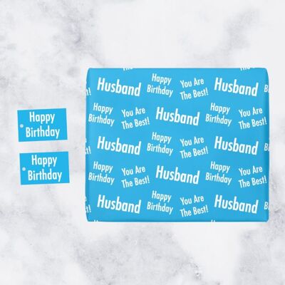 Husband Birthday Gift Wrapping Paper & Gift Tags (1 Sheet & 2 Tags) - 'Husband' - 'Happy Birthday' - 'You are The Best!' - Urban Colour Collection