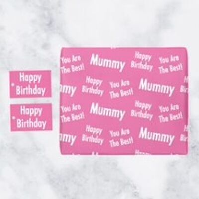 Mummy Birthday Gift Wrapping Paper & Gift Tags (1 Sheet & 2 Tags) - 'Mummy' - 'Happy Birthday' - 'You are The Best!' - Urban Colour Collection