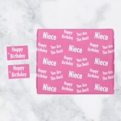 Niece Birthday Gift Wrapping Paper & Gift Tags (1 Sheet & 2 Tags) - 'Niece' - 'Happy Birthday' - 'You are The Best!' - Urban Colour Collection