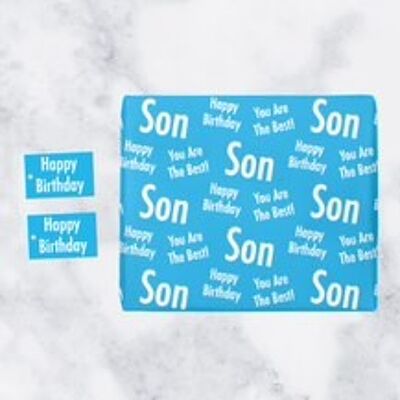 Son Birthday Gift Wrapping Paper & Gift Tags (1 Sheet & 2 Tags) - 'Son' - 'Happy Birthday' - 'You are The Best!' - Urban Colour Collection