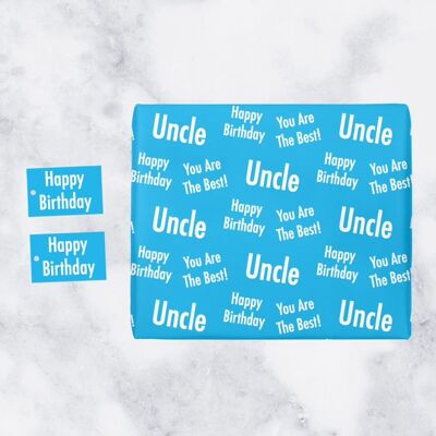 Uncle Birthday Gift Wrapping Paper & Gift Tags (1 Sheet & 2 Tags) - 'Uncle' - 'Happy Birthday' - 'You are The Best!' - Urban Colour Collection