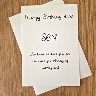 Lustige Geburtstagskarte – Sohn Geburtstagskarte – wann ziehst du aus?