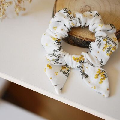 Cléore White Children's Bow Scrunchie with Yellow Floral Print