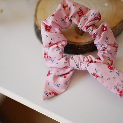 Pink Linaelle Children's Bow Scrunchie with Floral Print