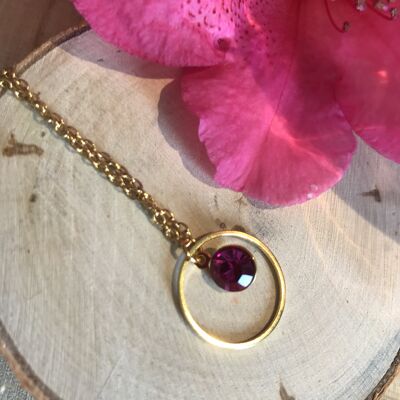 Collier en acier inoxydable plaqué or 18 k, pendentif plaqué or 24 k, strass Swarovski