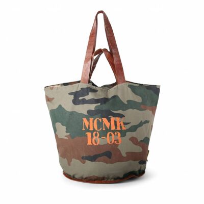 Mycha Ibiza – tas – Comte MCMK 18-03 5003 – handtas met rits – Canvas Tas – Lederen hengels – Army print – Clutch