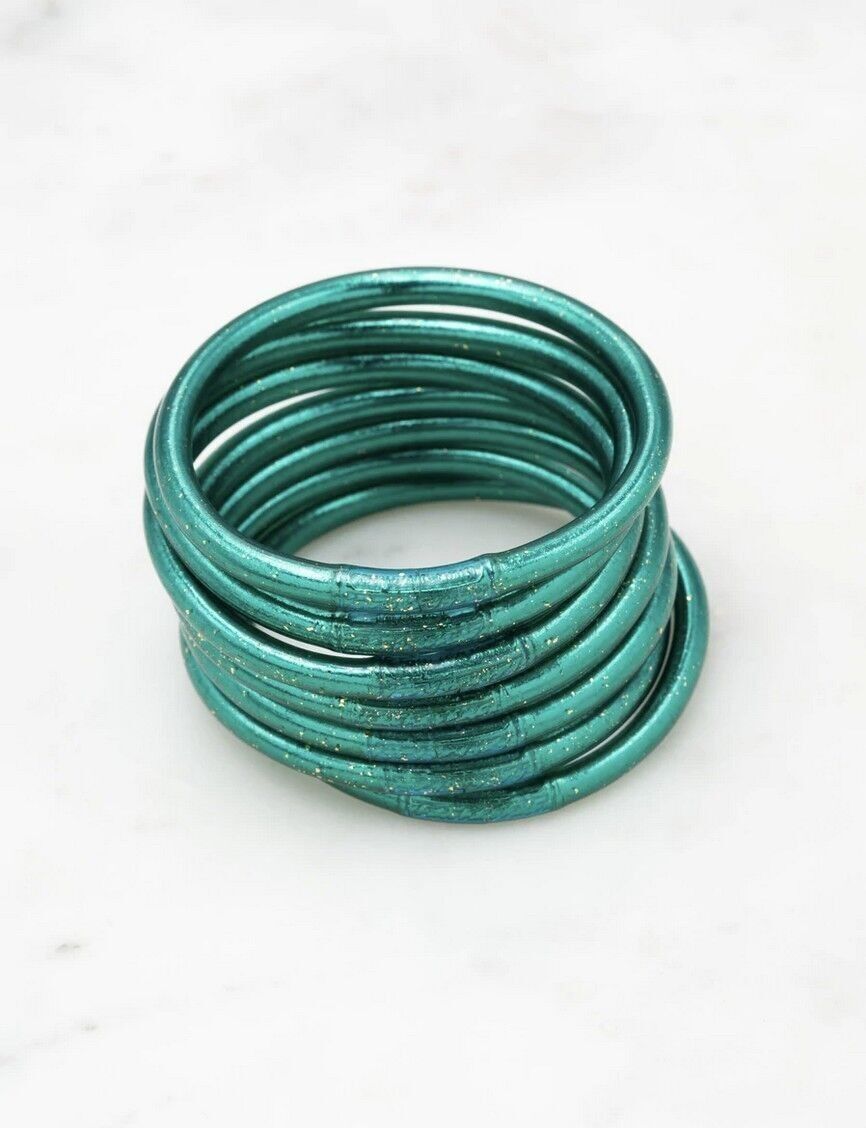 Bracciale rigido buddista spesso con mantra taglia XL - Blu anatra