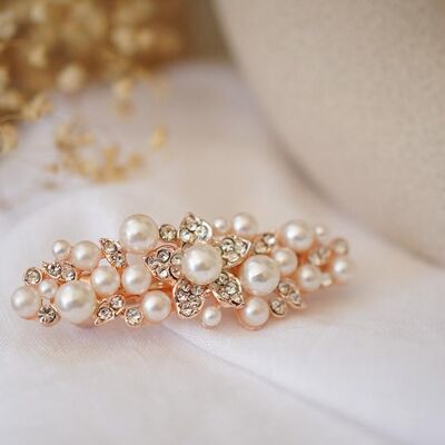 Barrette Lise Pearly Pearls and Silver Rose Gold Strass