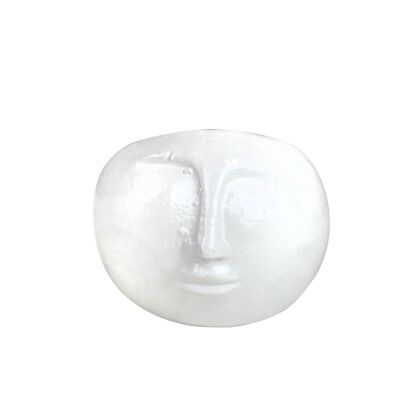 Clay flower pot face S white from Mexico