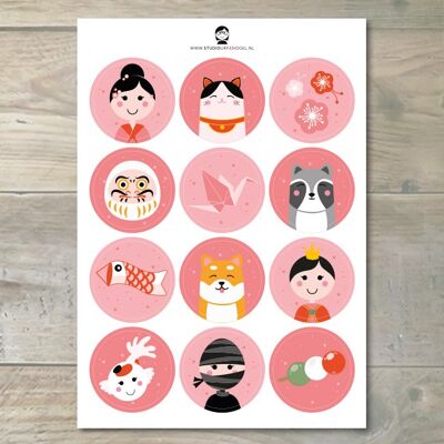 STICKER SHEET JAPAN PINK