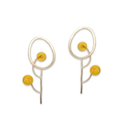 Boucles d'oreilles peigne vent en verre de Murano moutarde