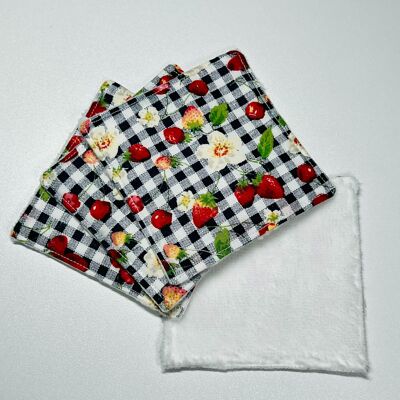 Washable wipe with red fruit print