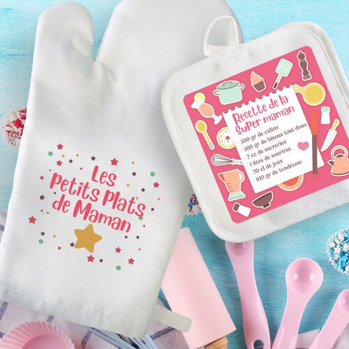Duo manique & gant de cuisine Super maman -  cadeau maman , fête des mères