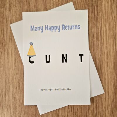 Funny Rude Birthday Card - Many Happy Returns C*nt