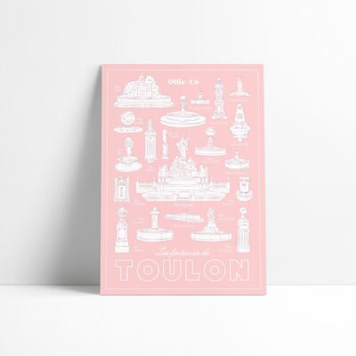 Affiche "Fontaines de Toulon" Rose A4