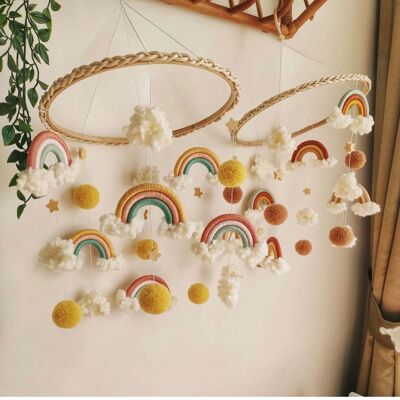 Rainbow and Clouds Baby Mobile Mix Yellow