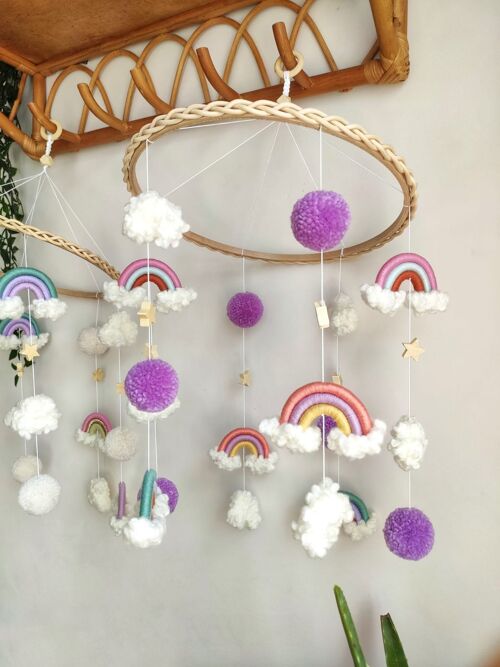 Rainbow and Clouds Baby Mobile Purple Mix Colours