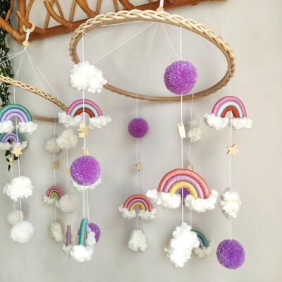 Rainbow and Clouds Baby Mobile Purple Mix Colours