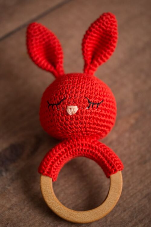 Sleepy Bunny Rattles Red