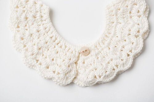 Girls Handmade Organic Crochet Collar Pearl White Standard