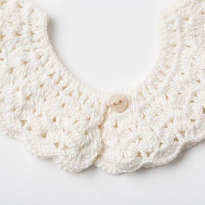 Girls Handmade Organic Crochet Collar Pearl White Standard