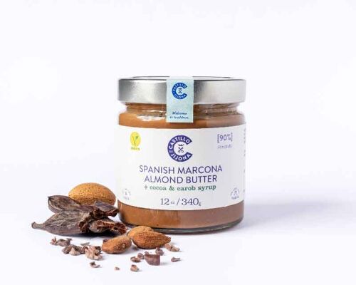 Crema de almendras Marcona 90% con Cacao y Sirope de algarroba