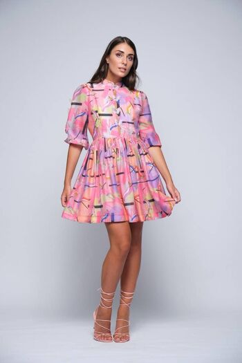 Robe courte imprimée en lin mélangé 1