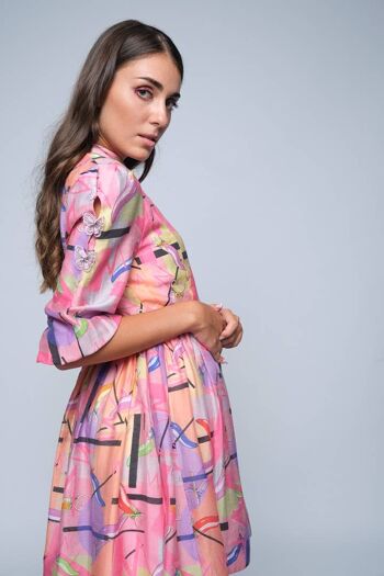 Robe courte imprimée en lin mélangé 2